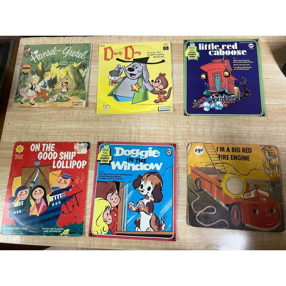 Collection of Six Vintage Children’s 45 RPM Read-Along Record